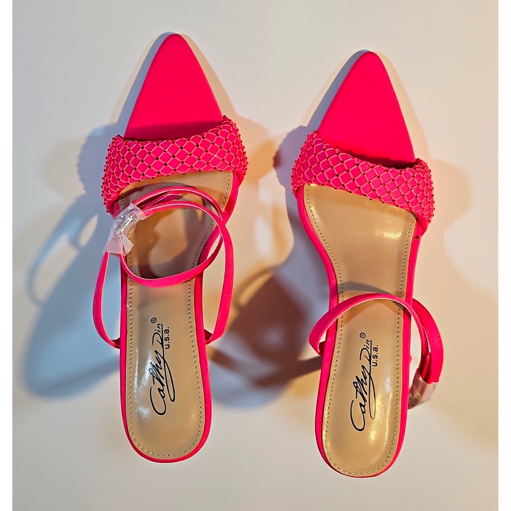 Cathyn Din Pink Synthetic Strappy Pointed Toe Stiletto Heel Buckle 7.5